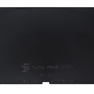 A close-up image of a black rectangular panel embossed with Quantum Storage Systems, part of the Quantum Drawer Divider series for IDR204, available in a pack of 25 and made in the USA, shows its smooth, dark surface.