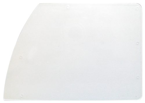 DIV303.jpg A translucent, irregularly-shaped plastic sheet against a white background features six small edge indentations, designed as the Quantum Bin Shelf Divider for Bin QTB303. Made in the USA and sold in a pack of three.