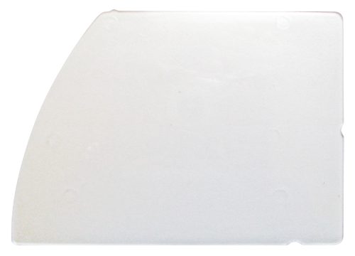 A white, rectangular plastic scraper with rounded edges and a slightly curved top left corner resembles a Quantum Bin Shelf Divider for Bin Qtb304 (Pack of 4). The smooth surface, showing scuff marks, suggests its robust construction and American craftsmanship.