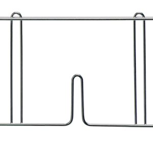 The Quantum Wire Shelf Divider, crafted from durable 304 stainless steel in a rectangular chrome design, features multiple vertical dividers with top hooks and stands on small feet. Perfect for organizing kitchens or offices. Dimensions: 30D x 8H.