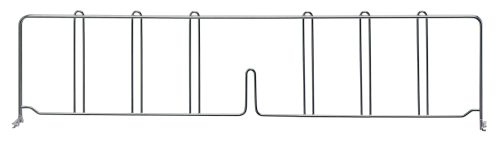 The Quantum Wire Shelf Divider, crafted from durable 304 stainless steel in a rectangular chrome design, features multiple vertical dividers with top hooks and stands on small feet. Perfect for organizing kitchens or offices. Dimensions: 30D x 8H.