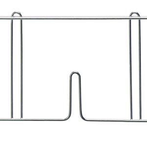 The Quantum Wire Shelf Divider, with a chrome-plated finish, features a minimalist design of multiple vertical bars and a slight curve. Measuring 36D x 8H, it adds elegance and functionality to any space for organization or separation.