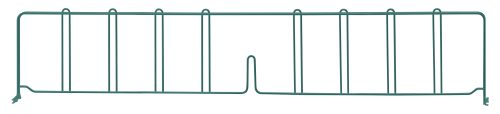 The Quantum Wire Shelf Divider, measuring 36D x 8H, in green epoxy antimicrobial finish, features vertical and horizontal rods with small loops at the top and a centered dip at the bottom, ideal for supporting plants or defining garden spaces.
