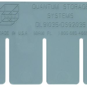 The Quantum Long Divider, designed for use with DG91035, is gray and labeled with DL91035/DS92035. It features seven vertical slots and a phone number. This plastic divider comes in a pack of 6 and is proudly made in the USA.