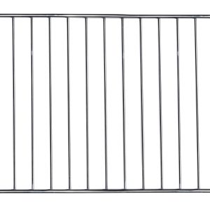 A rectangular metal oven rack with evenly spaced parallel bars and a diagonal section for easy removal, designed for QMB565C. Chrome plated finish against a white background.