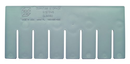Gray Quantum short divider with seven slots and rounded tabs, for use with DG91050. Text on the top left reads Quantum Storage Systems, DL91050, including contact info. Proudly made in USA.