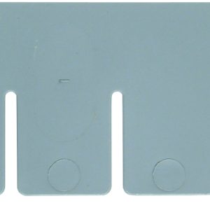 The Quantum Short Divider, crafted in gray plastic in the USA, features a logo and text at the top left corner with evenly spaced rectangular slots along one edge.