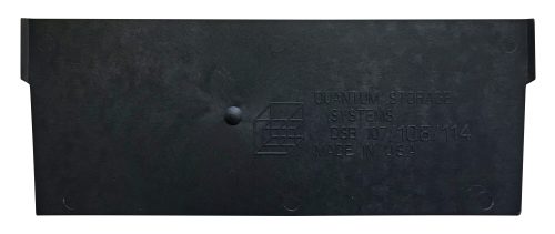 Black plastic Quantum Bin Divider for DSB107 (pack of 50) with a small center dent, embossed with QUANTUM STORAGE SYSTEMS DSB108 108 114 MADE IN U.S.A.