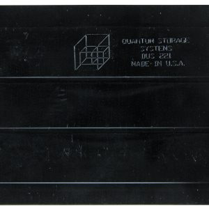 Black rectangular data cartridge featuring Quantum Bin Divider, For Bin Qus221 (Pack Of 6), Made In USA with a logo and textured reflective surface.