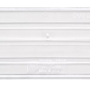 Clear Quantum Bin Divider, made in the USA for bins QUS230 and QUS235, features grooves and a textured pattern for grip with subtle size and origin text. Pack of 6.