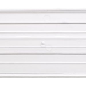 The Quantum Bin Divider, Clear, is an oblong plastic item with parallel ridges, designed for the Qus234 bin. Its slightly tapered right end enhances its utility in organizing spaces. Made in the USA, it combines functionality with sleek design. Sold in a pack of 6.