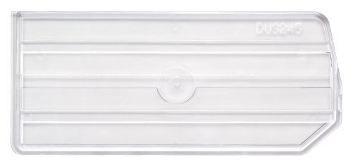 Clear, rectangular plastic food storage container lid with slightly angled edges, labeled DU5245 for bin QUS245. Made in the USA, it features grooves for a secure fit and is available in a pack of 6 as the Quantum Bin Divider.
