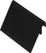 A Quantum Label Holder, 45° angle, black with folded edges, measures 4W x 2-1/4H. Its minimalist design resembles a bracket or stand against a white background and is made in the USA.