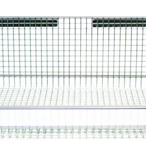 The Quantum Label Holder is a clear, rectangular metal mesh storage basket with high sides and small grid-like squares. It measures 16-1/2 inches and includes a label holder, designed to keep items neatly organized.