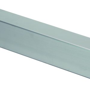 The Quantum Single Skate, designed for floor track systems and made from NSF-approved aluminum, is rectangular with a brushed silver finish and black end caps. Its smooth, reflective surface features small round holes on top at both ends for easy integration.