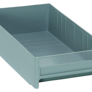 The Quantum Interlocking Cabinet Drawer, 11L x 5-5/8W x 2-1/2H, is a high-impact polystyrene storage solution in gray. Made in the USA, it features ribbed sides and an open top for efficient organization or storage.