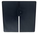 A Quantum Long Divider in black plastic with a flat base and vertical divider featuring a central slit. Its smooth, slightly reflective surface adds elegance. Made in USA (pack of 10), perfect for use with QP1285.