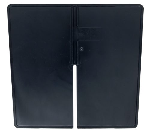 LD1887.jpg A Quantum Long Divider in black plastic with a flat base and vertical divider featuring a central slit. Its smooth, slightly reflective surface adds elegance. Made in USA (pack of 10), perfect for use with QP1285.