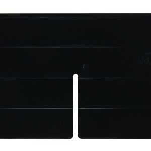 The Quantum Long Divider, designed for use with QP965, features a black rectangular plastic body with two trapezoidal wings and a central vertical slit. Made in the USA, this pack of 10 boasts a polished surface that gleams slightly.