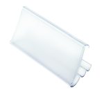 The Quantum Angled Label Holder, 3, Clear, features a 30° angled design with a rectangular cover and curved bottom, fitting over surfaces to protect corners and edges while organizing labels efficiently. Ideal for safety and available in angles: 30°, 60°, or 90°.