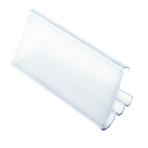 The Quantum Angled Label Holder, 3, Clear, features a 30° angled design with a rectangular cover and curved bottom, fitting over surfaces to protect corners and edges while organizing labels efficiently. Ideal for safety and available in angles: 30°, 60°, or 90°.