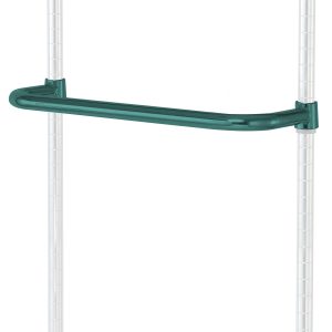 The Quantum Push Handle, 21W, includes a green epoxy antimicrobial finish on a horizontal bar connecting two vertical transparent poles, offering style and hygiene with a sleek modern touch.