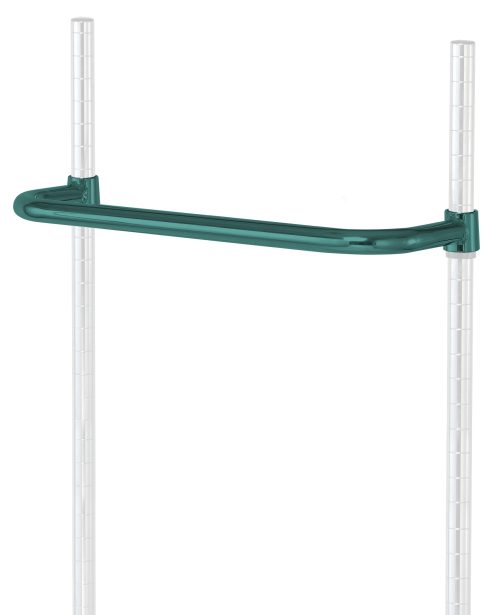 The Quantum Push Handle, 21W, includes a green epoxy antimicrobial finish on a horizontal bar connecting two vertical transparent poles, offering style and hygiene with a sleek modern touch.