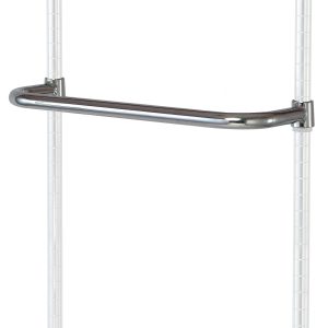 The Quantum Push Handle, 21W, crafted from 304 stainless steel, features a chrome hanging rail attached between adjustable metal poles. Its minimalistic design is perfect for organizing clothes or accessories, and the modular setup allows for easy assembly.