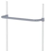 The Quantum Push Handle, 24W with a gray epoxy antimicrobial finish, is attached to two vertical metal poles with grid markings. Slightly curved for support or balance, it stands out against a pristine white background.