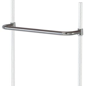 The Quantum Push Handle, 24W, crafted from 304 stainless steel, connects two vertical white poles for closet organization, offering a sleek finish and robust support in an elegant upper position.