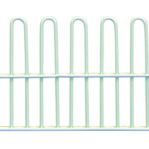 Displayed horizontally against a white background, this light green, wide-toothed plastic hair comb resembles the sleek Quantum Partition Store 5 Basket Long Divider, ideal for any shop looking to organize with style.