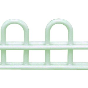A light green, elongated plastic clip with multiple loops sits horizontally, designed for holding or organizing items like the Quantum Partition Stores 3 Basket Short Divider, offering a simple and uniform shape ideal for partition solutions.