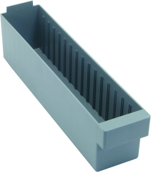 The Quantum Super Tuff Euro Drawer, made in the USA from high-impact polystyrene, features a gray rectangular ice cube tray with multiple vertical partitions ideal for creating elongated ice sticks.
