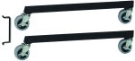 Two black metal bars, each with swivel caster wheels with gray tires, are parallel; they include four casters and one handle. A small separate bracket is on the left side for use in any double-sided system like the Quantum Tip Out Bin Floor Stand Mobile Kit.