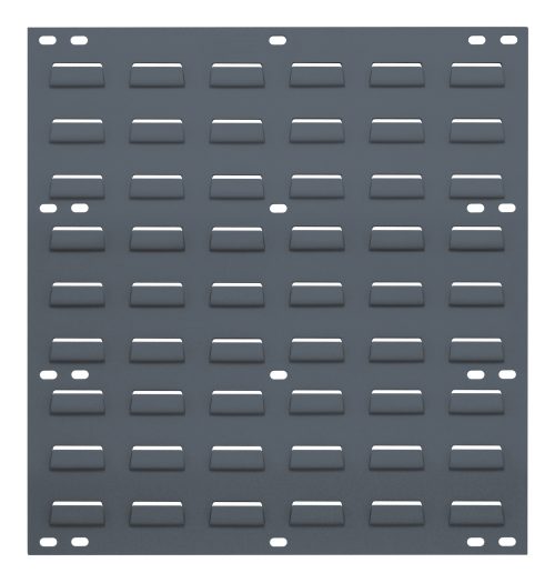 QLP-1819.jpg The Quantum Louvered Panel is a wall-mounted, rectangular gray panel made from heavy-duty 16 gauge cold rolled steel. It features a grid of slots with surrounding holes for mounting (hardware not included), and has a smooth gray enamel finish for an industrial look. Dimensions are 18L x 1D x 19H.