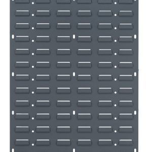 The Quantum Louvered Panel is a wall-mounted, 18L x 61H rectangular plate made of heavy-duty 16 gauge cold rolled steel, featuring a gray enamel coated finish.