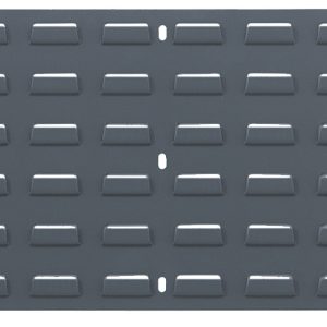 The Quantum Louvered Panel, 36L x 12H, is made of heavy-duty 16 gauge cold rolled steel with a gray enamel finish and features slots for wall mounting.