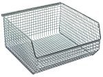 The Quantum Mesh Stack and Hang Bin features a solid frame, slightly slanted front for easy access, and an open top, ideal for storage. Measuring 10-3/4W x 11D x 5H, its stackable with a rear hanger and chrome finish.