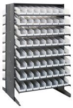The Quantum Pick Rack features a sloped, double-sided 16-shelf design with reinforced metal frames and 128 Qsb103 clear bins for easy organization. Measuring 36L x 36W x 60H, it offers an open-front for easy access and supports up to 800 lbs.