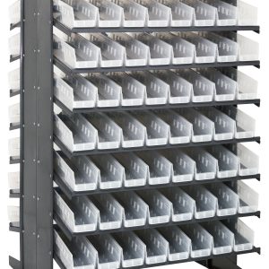 The Quantum Pick Rack features a sloped, double-sided 16-shelf design with reinforced metal frames and 128 Qsb103 clear bins for easy organization. Measuring 36L x 36W x 60H, it offers an open-front for easy access and supports up to 800 lbs.