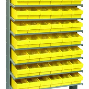 The Pick Rack is a single-sided, sloped storage solution featuring 48 Qed601 yellow bins aligned on eight shelves within a 12D x 36W x 63-1/2H galvanized steel frame. It boasts a sturdy 400 lbs. capacity, ideal for organized sorting and easy access.