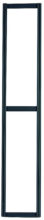 The Quantum Tip Out Bin Frame is a tall, narrow black ladder-like structure with two vertical bars and one horizontal bar in the middle. It features a black powder-coated steel frame on a white background. Each bin needs QDS300 mounting hardware, sold separately from the bins and hardware.