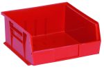 The Quantum Bin, made in the USA from polypropylene, measures 11W x 10-7/8D x 5H. It’s red with front/back/side grips and an anti-slide lock. Designed for neat organization, it has three divider slots, a rear hanger, and a molded-in label holder for easy labeling.