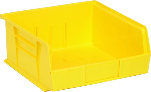 QUS235_YL.jpg The Quantum Bin is a 11W x 10-7/8D x 5H bright yellow polypropylene container with front/back/side grips, an anti-slide lock, and solid sides for secure stacking. It features an open front for easy access, three divider slots, a rear hanger, and a molded-in label holder. Made in the USA.