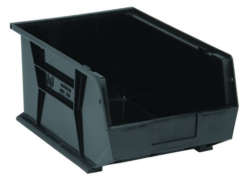 QUS255_BK.jpg The Quantum Bin, 11W x 16D x 8H, features an open front for easy access with front/back/side grips. Its designed to stack or hang securely with an anti-slide lock and includes a molded-in label holder. Made in the USA from polypropylene, it has divider slots and a rear hanger for versatile use.