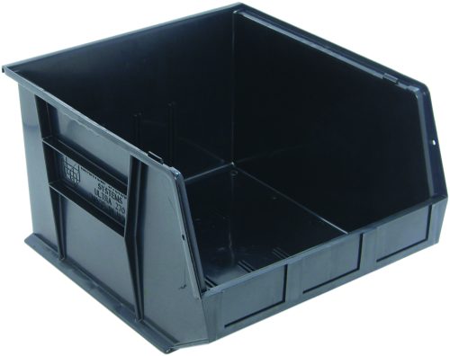 QUS270CO.jpg The Quantum Bin is a black conductive storage bin with dimensions of 16-1/2W x 18D x 11H. Featuring front, back, and side grips, its designed for stacking or hanging. It includes an anti-slide lock, divider slots, rear hanger, and a molded-in label holder for organized storage. Made in the USA.