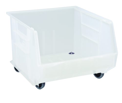 QUS275MOBCL.jpg The Quantum Bin is a clear, 16.5W x 18D x 14H storage solution with front/back/side grips and three divider slots for organization. Featuring an anti-slide lock, rear hanger, molded-in label holder, and casters for mobility, its perfect for organizing or transporting essentials. Made in the USA.