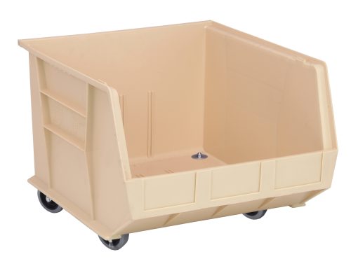 QUS275MOB_IV.jpg The Quantum Bin is an ivory polypropylene storage solution, measuring 16-1/2W x 18D x 14H, featuring grips on all sides, an anti-slide lock, three divider slots, a rear hanger, and a molded label holder. It smoothly rolls on four 3 swivel casters. Made in the USA.