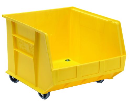 QUS275MOB_YL.jpg The Quantum Bin is a 16.5W x 18D x 14H yellow polypropylene bin with front, back, and side grips, designed for stacking or hanging. It features an anti-slide lock, divider slots, rear hanger, molded-in label holder, and four 3 swivel casters for easy mobility. Made in the USA.