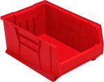 The Quantum Hulk 24 container, made in the USA from durable polypropylene, measures 23-7/8L x 16-1/2W x 11H. This vivid red bin features an open front and reinforced sides, ensuring easy organization with effortless access to essentials.